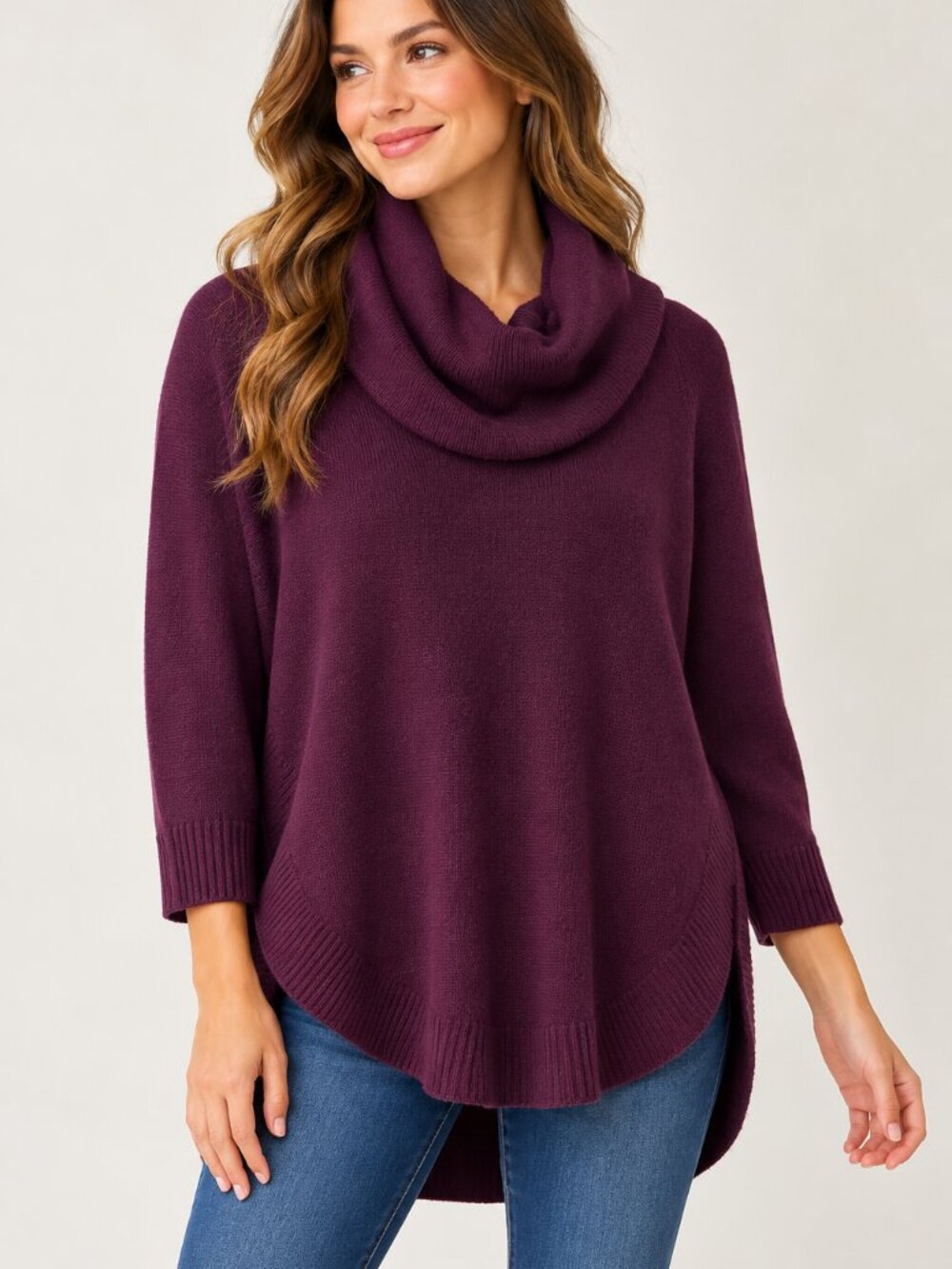 Adrienne Vittadini Cozy Cowl Neck Women's Sweater - Plum - Size Medium